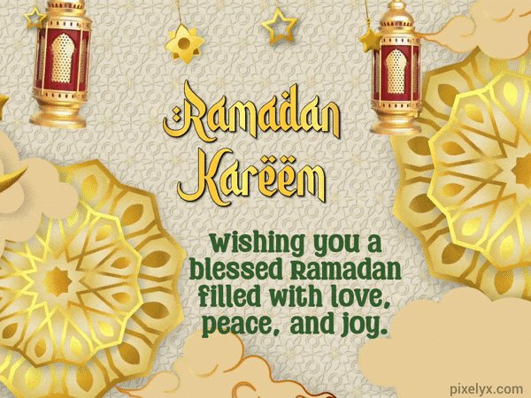 Animated Ramadan Kareem Wishes GIF with 3D mordern Islamic monotone design 