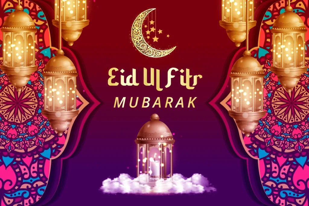 Eid Ul Fitr Wishes Images with Islamic art illustration