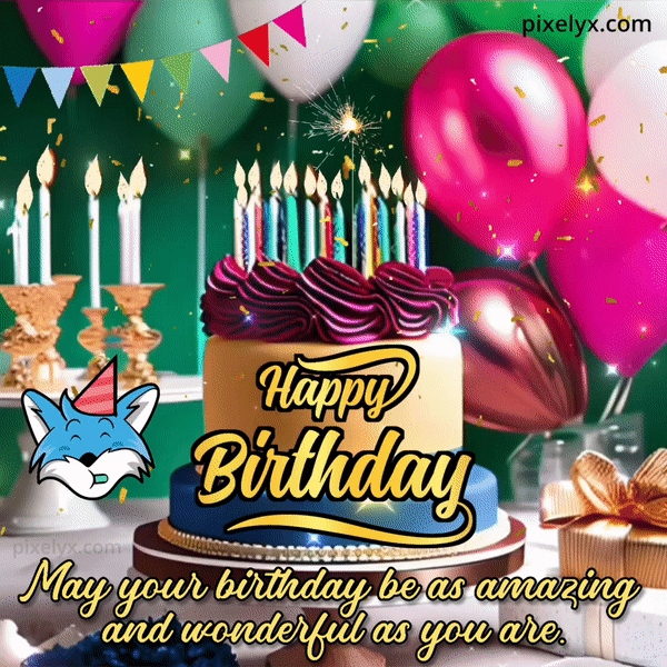 Free Animated Happy Birthday Images with birthday cake, candles, confetti, ballons and birthday wishes