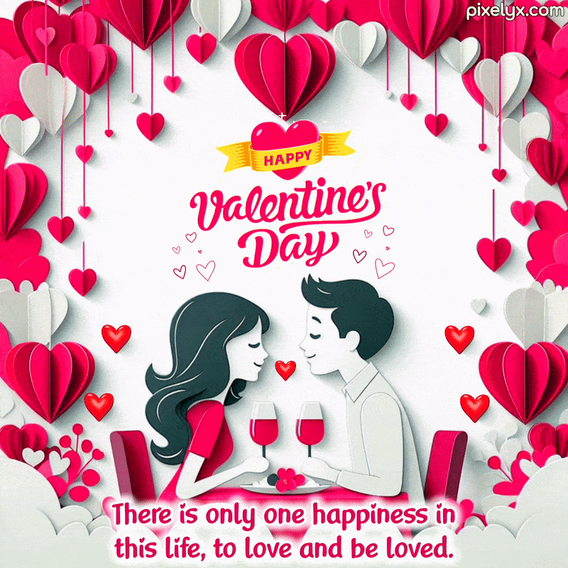 Romantic Happy Valentine's Day Quotes GIF Image in paper-art featuring a romantic couple and hearts